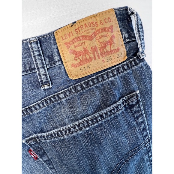 Levi's Other - Levi's 514 Jeans Men's 38 x 32 Blue Classic‎ Straight Denim Whiskering Red Tab